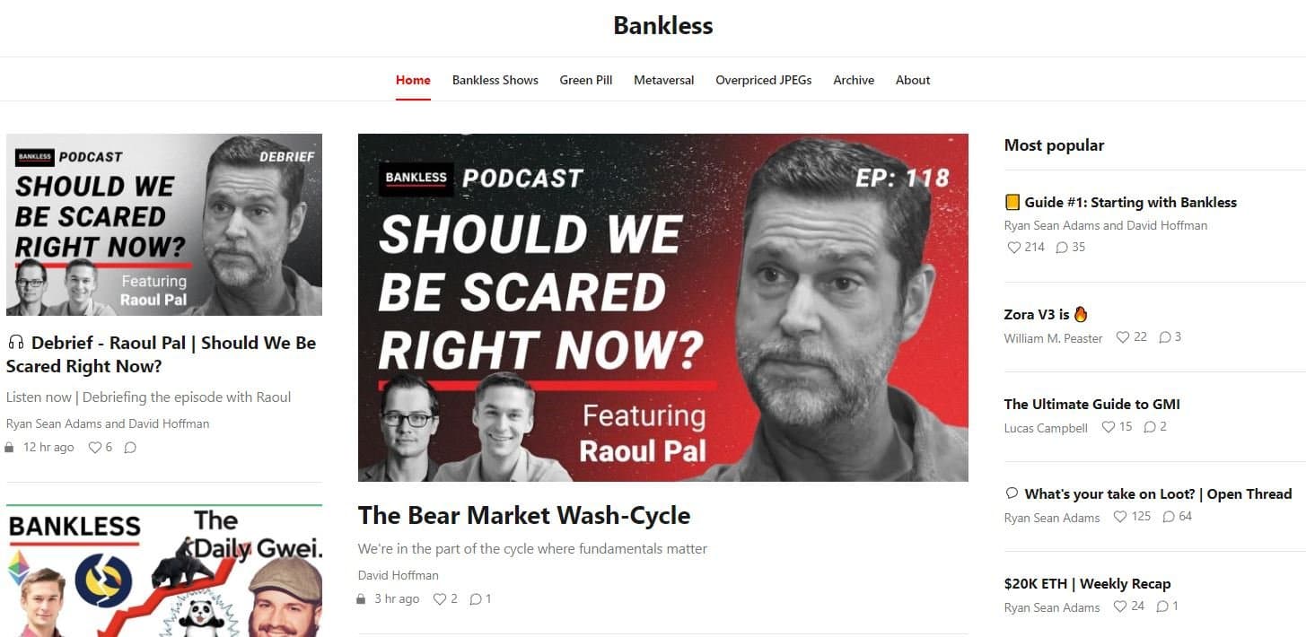 Home page for Bankless crypto newsletter