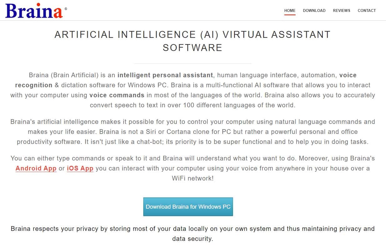 Download Braina software to transcribe texts and maintain privacy