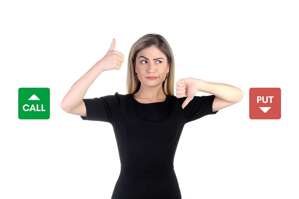 Woman indicating call option is up and put option is down