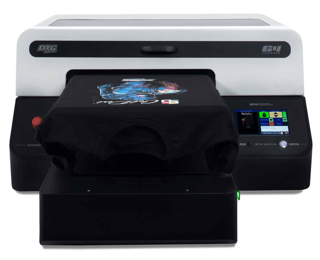 The Coldesi DTG G4 printer has a touch screen display and prints fast.