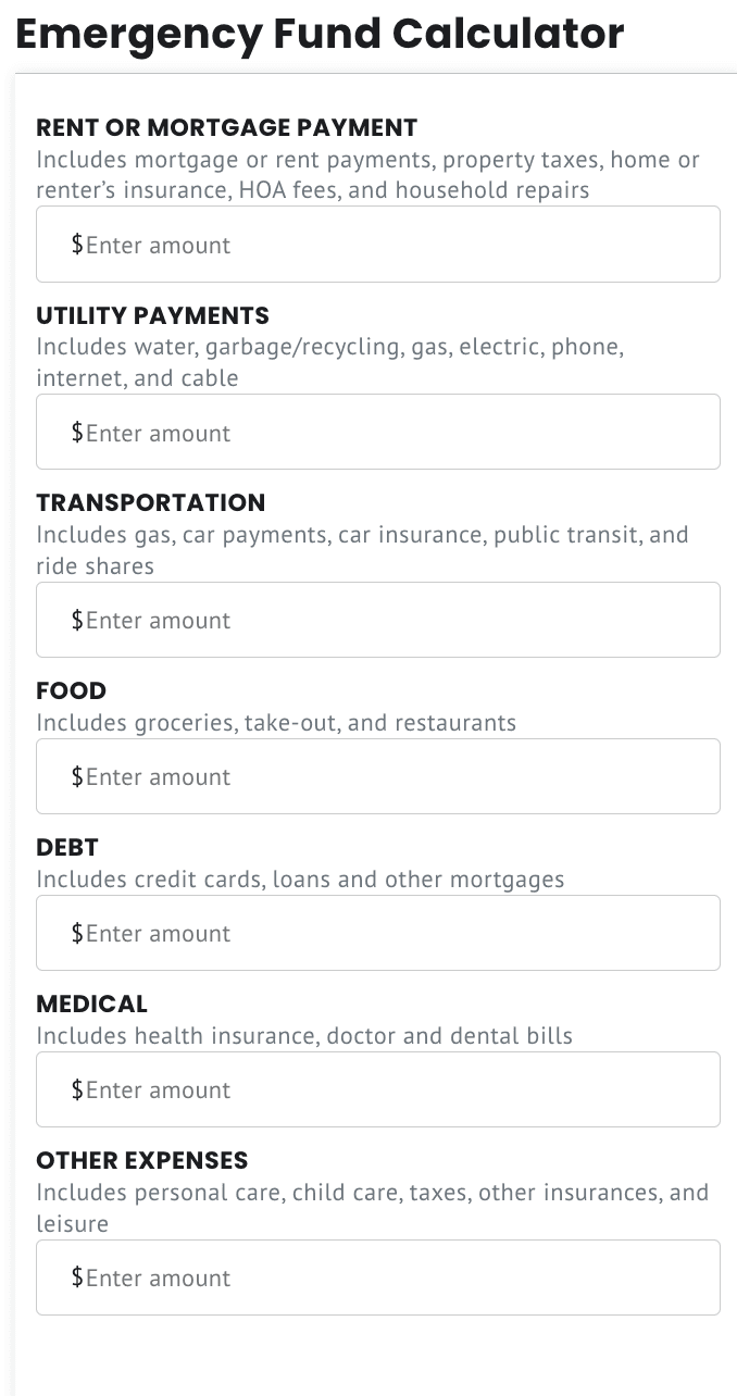 Emergency fund calculator