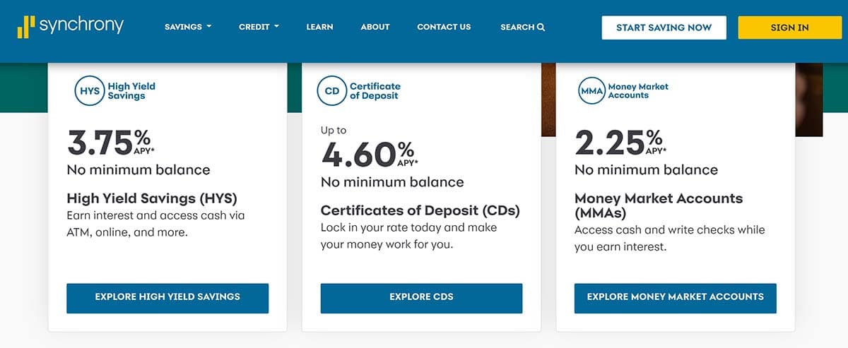 Synchrony high yield savings account