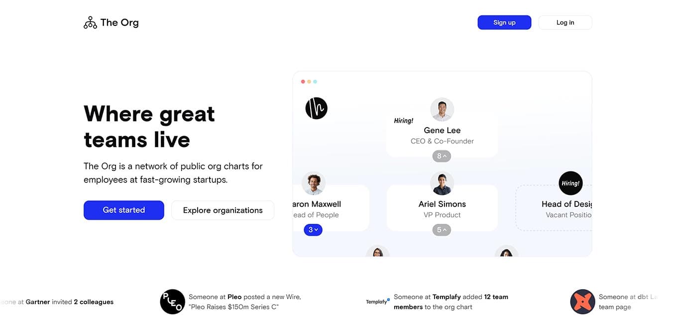 The Org is a free org chart maker that makes all charts publicly available