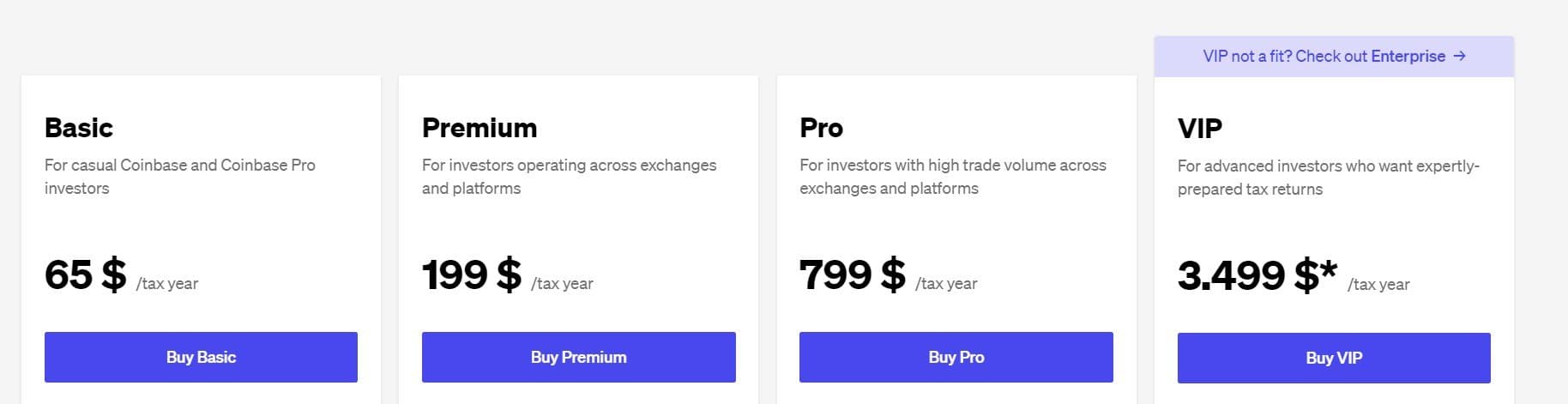Token Tax pricing table