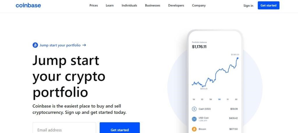 Coinbase home page