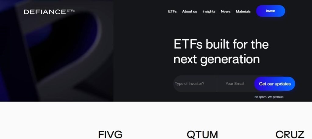 Defiance ETFs home page