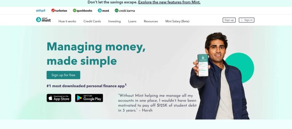 Mint home page