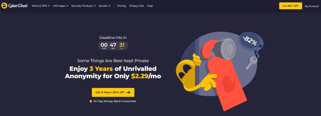 Cyber Ghost offers a 45 day money back guarantee with their VPN service