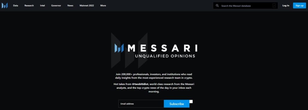Sign up page for Unqualified Opinions by Messari