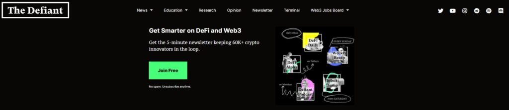 Sign up for The Defiant which is the best crypto newsletter on DeFi and Web3