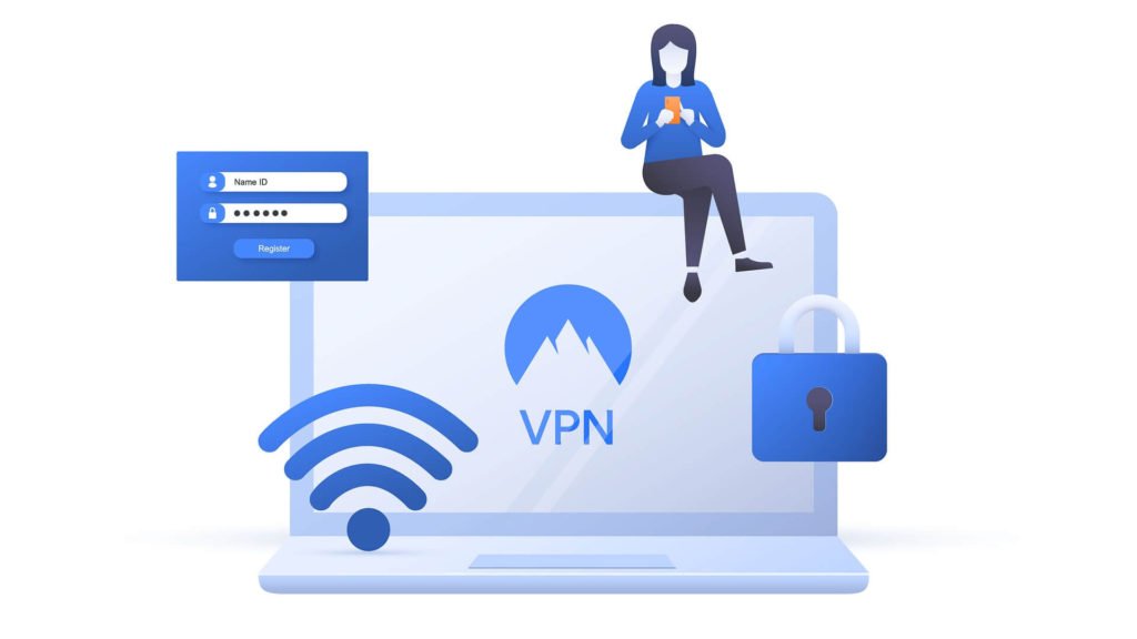 Illustration showing a woman signing up for a secure and reliable VPN