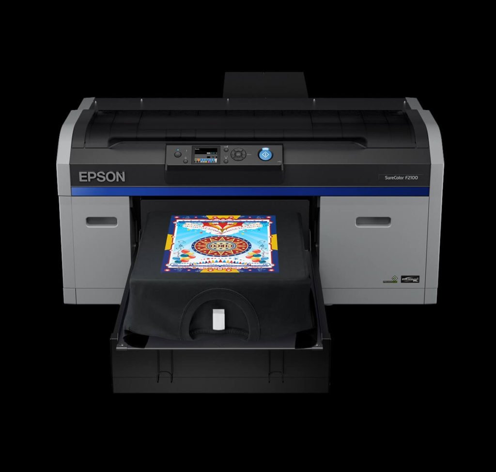 The Epson F2100 is a great DTG printer with self-cleaning features