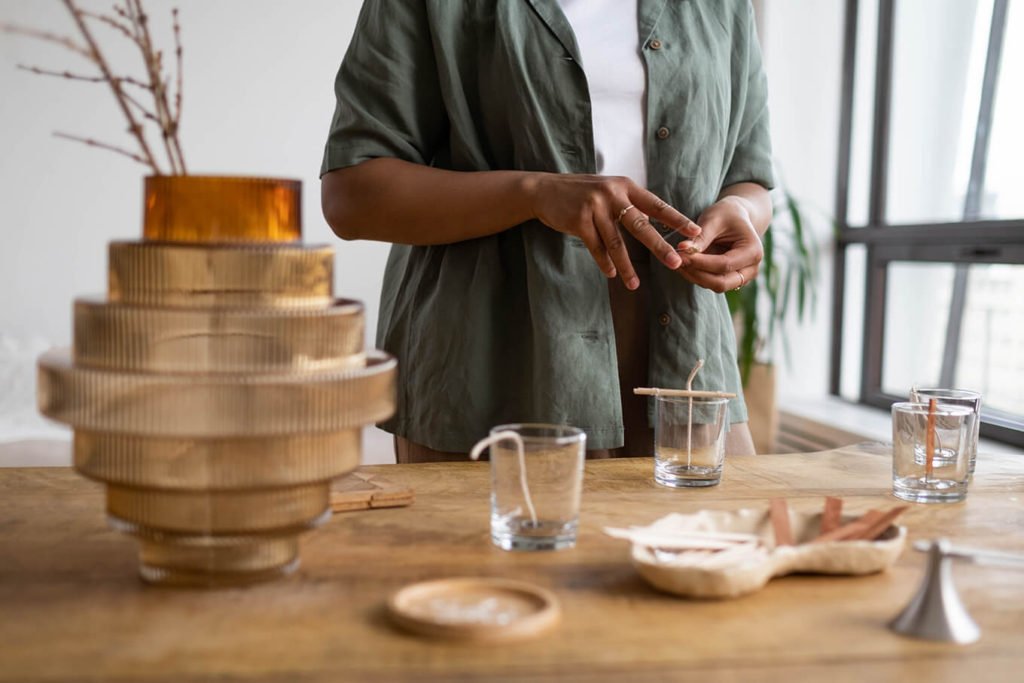 Woman making small batch of candles by hand