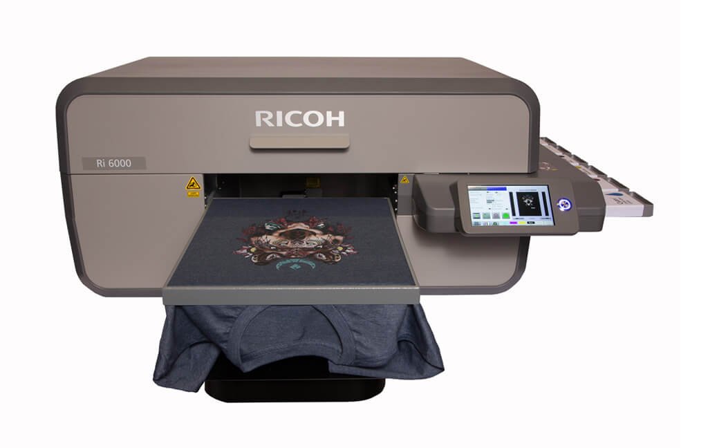 Ricoh has several DTG models. Our favorite is the Ri 6000 which has many time-saving automatic modes.