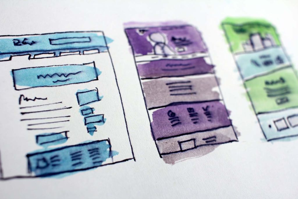 Web design wireframes for the mobile version of a new web app