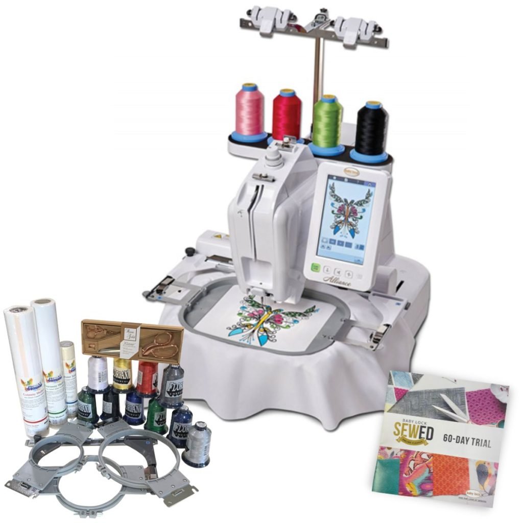 The Baby Lock Alliance Embroidery Machine is a single-needle free arm appliance