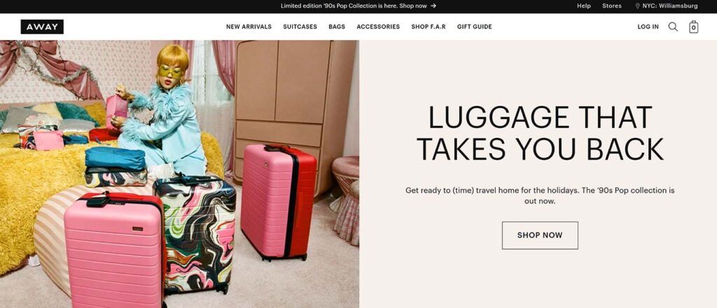 Away is a DTC travel brand that sells luggage, bags, and accessories