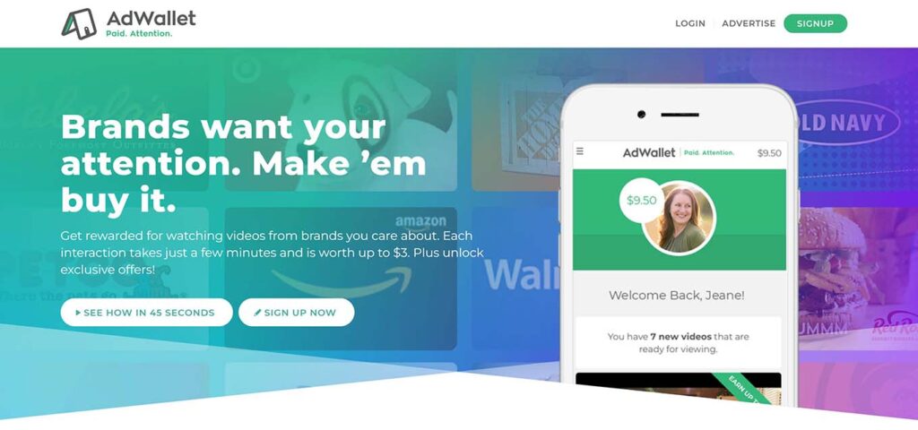 AdWallet matches you with relevant video ads that you can watch for money
