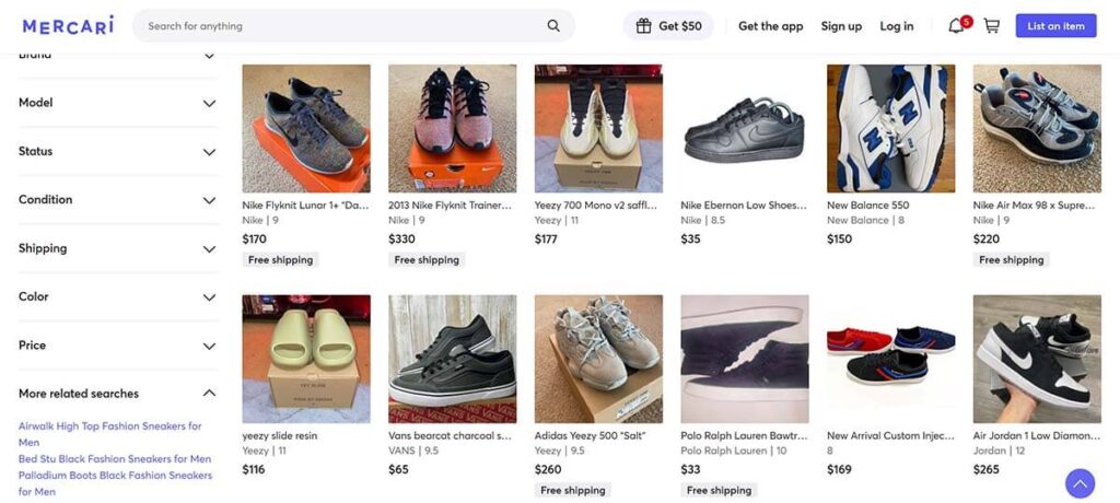 Selling shoes on Mercari is easy and there are no listing fees