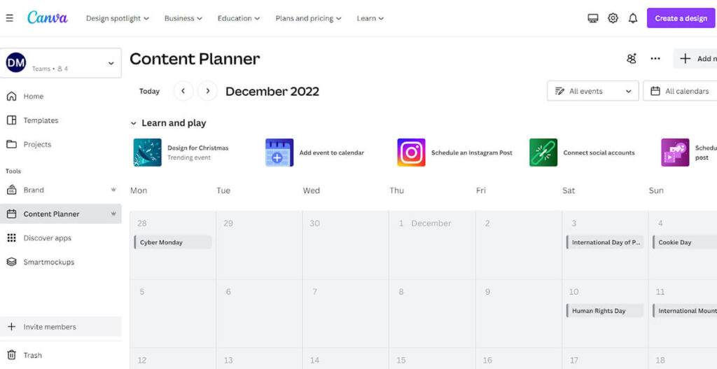 Canva offers a content planner for scheduling your social media content in advance