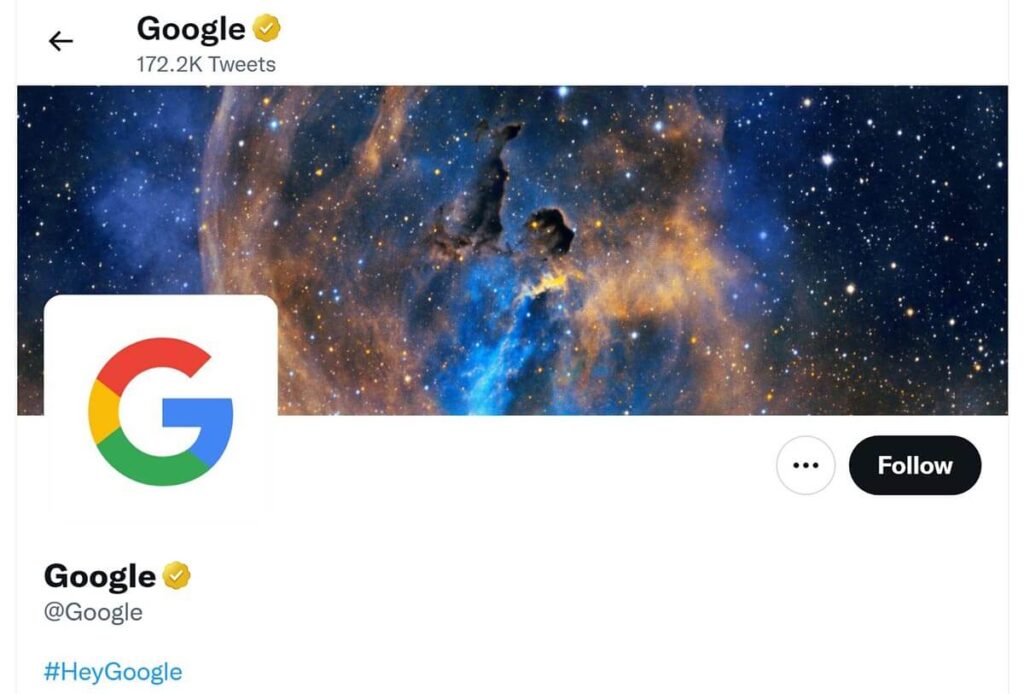 Google's Twitter profile uses the custom hashtag of #HeyGoogle