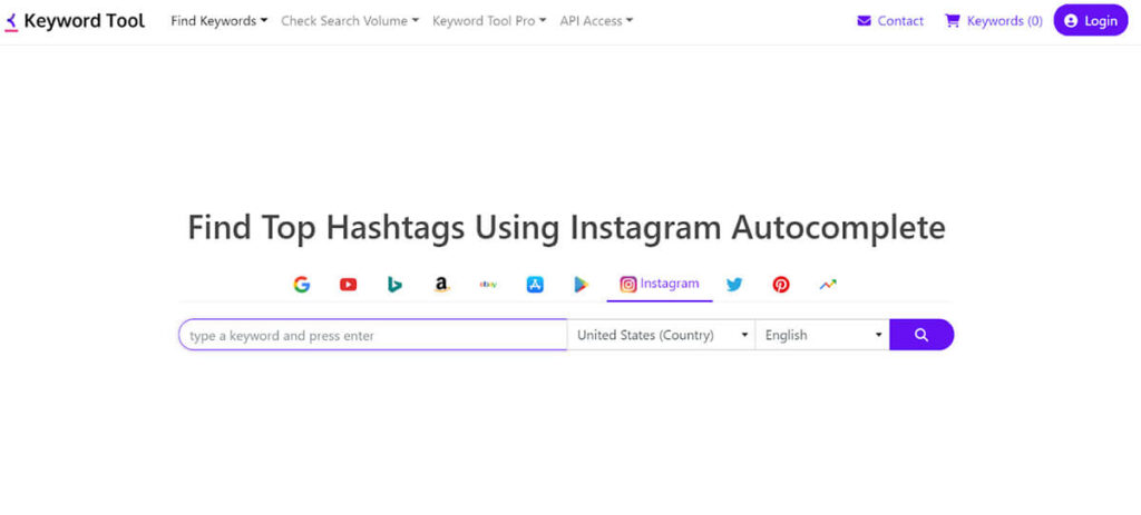 Keyword Tool uses Instagram autocomplete to find top hashtags