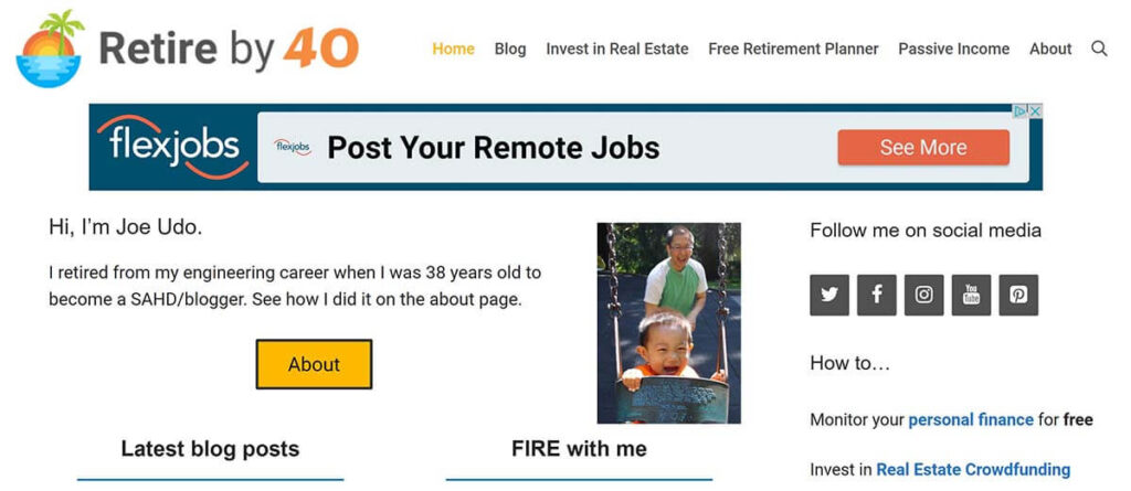 Retire By 40 is a barista FIRE blog by Joe Udo