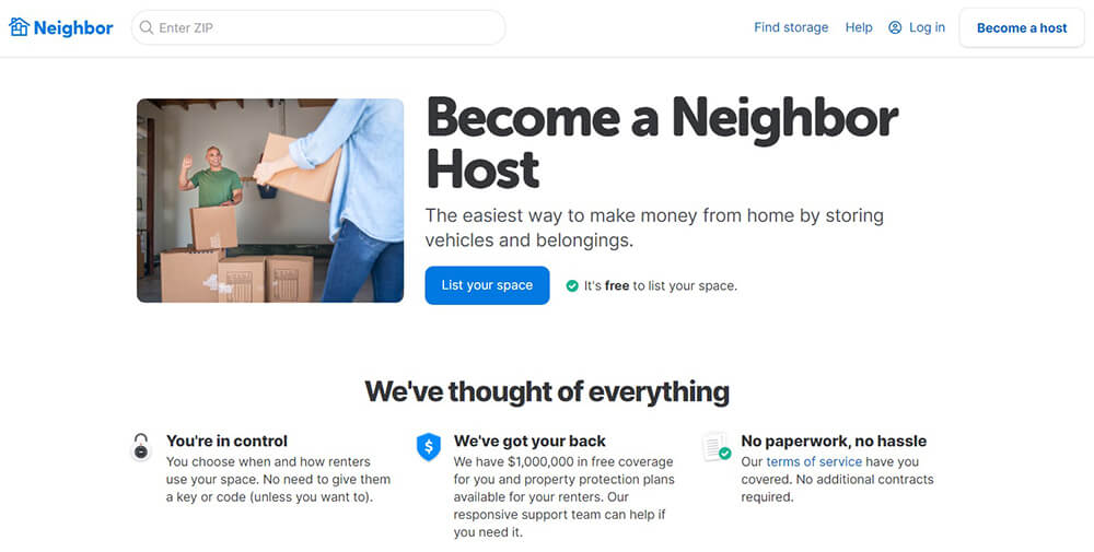 Neighbor is an online platform where users can monetize their extra space